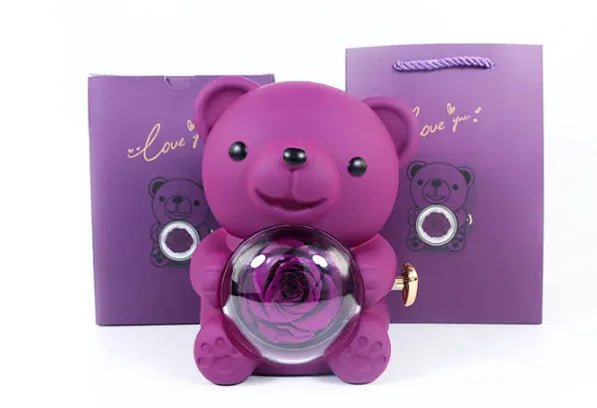 Eternal Rose Teddy Bear Gift Box with Necklace - ThriveAuraOutlet