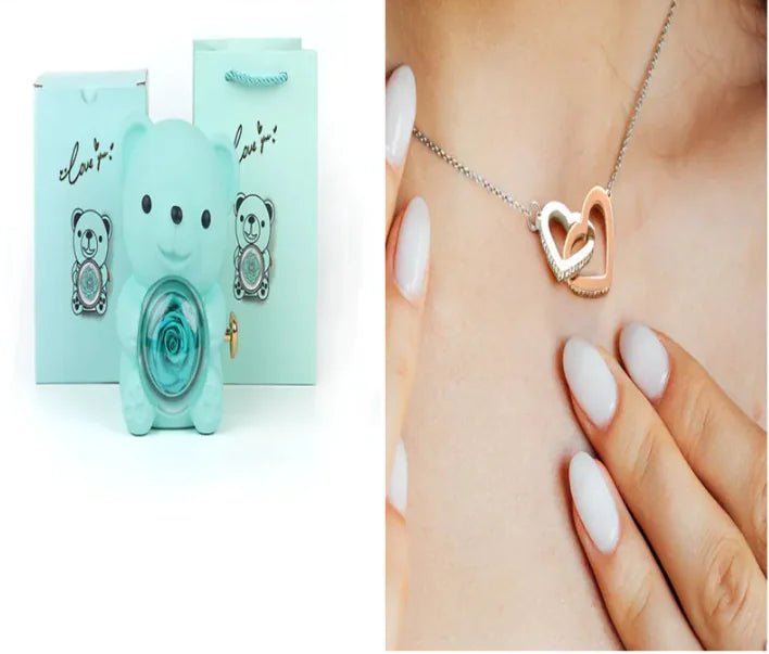 Eternal Rose Teddy Bear Gift Box with Necklace - ThriveAuraOutlet
