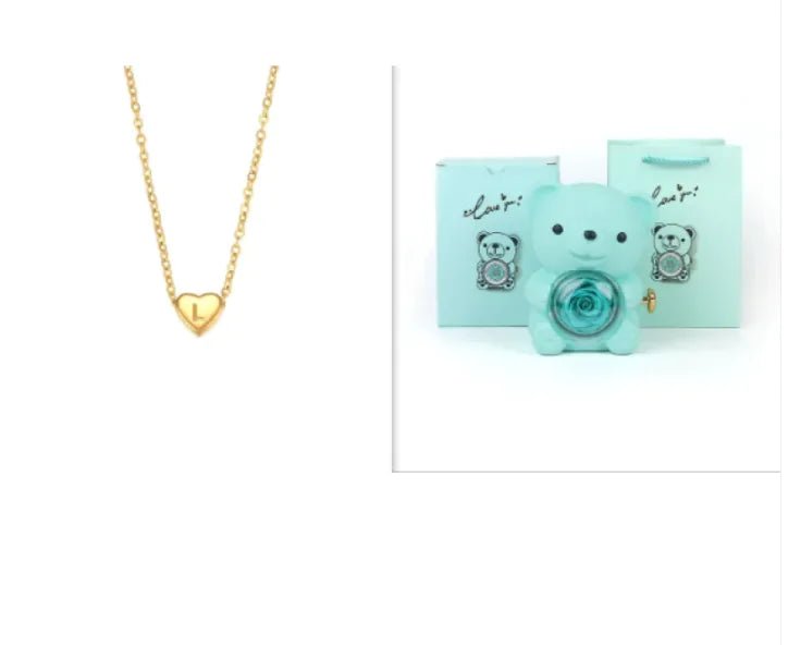 Eternal Rose Teddy Bear Gift Box with Necklace - ThriveAuraOutlet