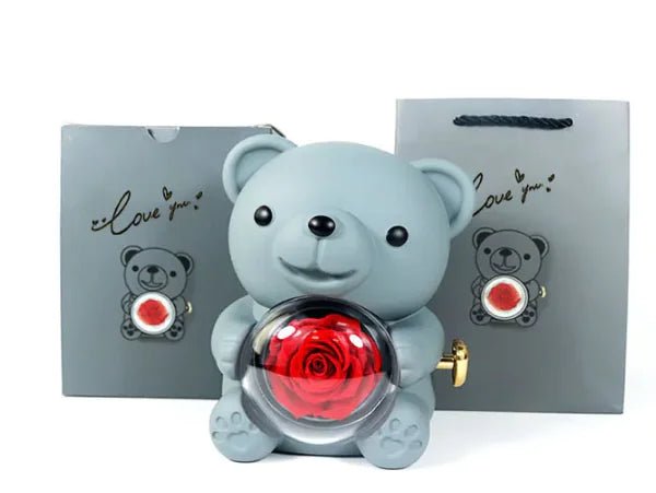Eternal Rose Teddy Bear Gift Box with Necklace - ThriveAuraOutlet