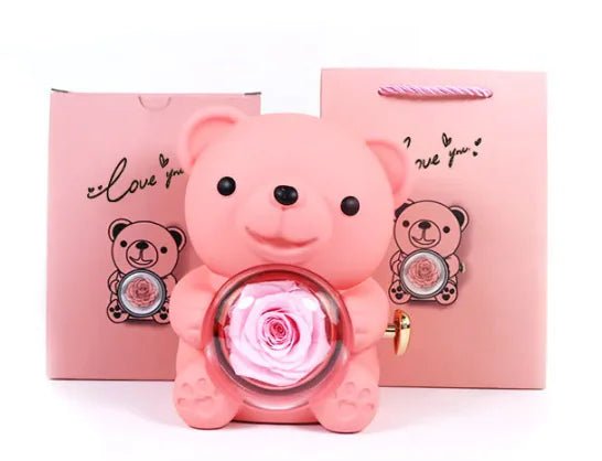 Eternal Rose Teddy Bear Gift Box with Necklace - ThriveAuraOutlet