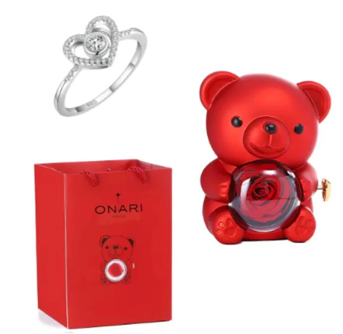 Eternal Rose Teddy Bear Gift Box with Necklace - ThriveAuraOutlet