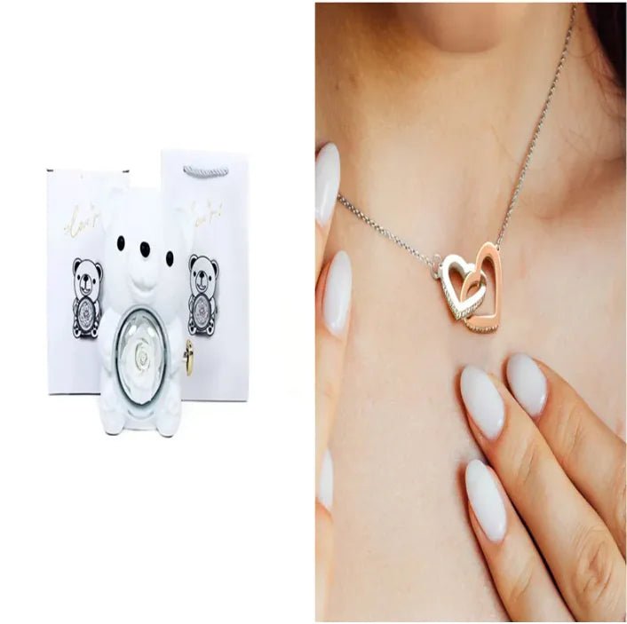 Eternal Rose Teddy Bear Gift Box with Necklace - ThriveAuraOutlet