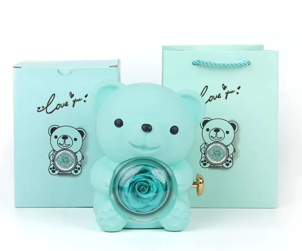 Eternal Rose Teddy Bear Gift Box with Necklace - ThriveAuraOutlet