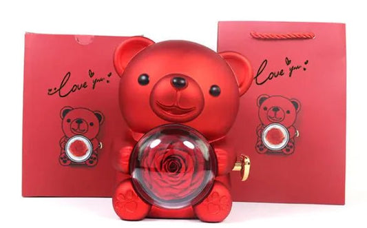 Eternal Rose Teddy Bear Gift Box with Necklace - ThriveAuraOutlet